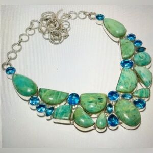 Amazonite Blue Topaz Stamped 925 Sterling Silver Necklace